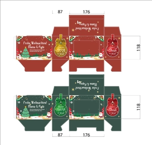 Flat design template for Christmas gift boxes with festive patterns and dimensions
