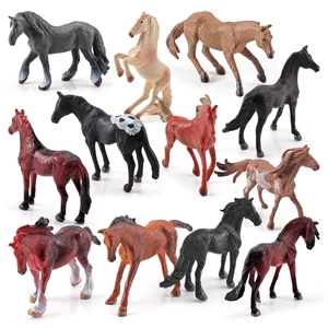Set of 12 realistic miniature horse figurines in various colors and active poses