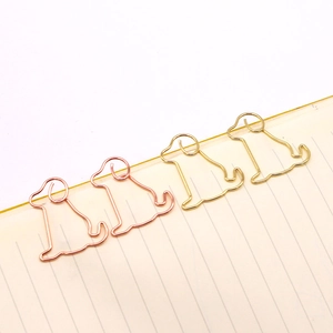 Creative dog-shaped metal paper clips in gold and rose gold finish for office stationery