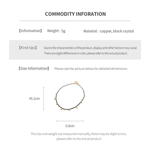 Détails du collier de perles en cristal noir montrant la longueur de 45,2 cm et l'info