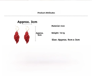 Détail de boucles d'oreilles pétales rouges de 9 cm avec spécifications techniques