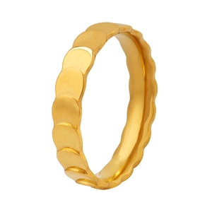 Elegant gold titanium steel ring with layered scale design and scalloped edge finish