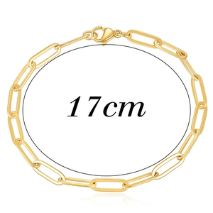 Macro view of 14K gold plated paperclip chain bracelet showing the 17cm length detail