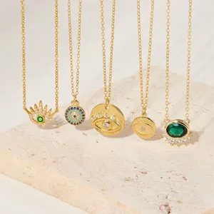 925 Sterling Silver Evil Eye Necklace For Women Gold Plated Zirconia Pendant Fashion Retro Commuter Jewelry Charm Necklace