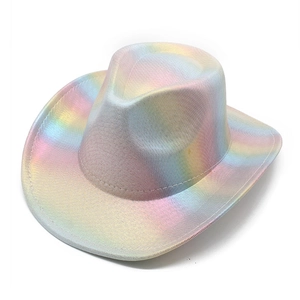 Close-up of the rainbow holographic finish and texture on a western cowboy hat