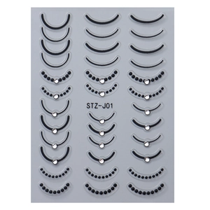 Autocollants nail art 5D gaufrés à rayures noires et chaînes de perles en strass STZ-J01