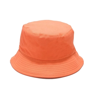 Detailed close-up of orange cotton bucket hat showing reinforced brim stitching and quality