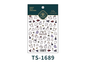 Detail of TS-1689 Halloween 5D nail stickers featuring cute ghosts and wizard hats