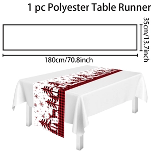 Detailed dimension guide showing 180x35cm red and black plaid Christmas table runner