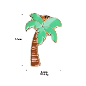 Detailed size view of coconut tree enamel brooch with 2.8cm height and 1.8cm width