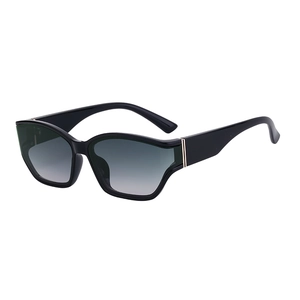 Fashionable black square sunglasses with grey gradient lenses and gold metal accents