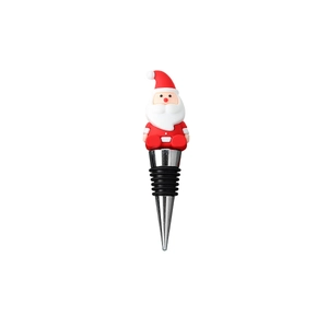 Close-up of Santa Claus silicone wine stopper with a durable metal conical base