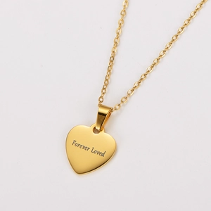 Forever Loved Engraved Heart Pendant Necklace 304 Stainless Steel 18K Gold Plated Minimalist Fashion Jewelry Valentine Gift
