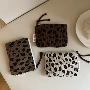 Stile Ins Giapponese Velluto a Coste Tela Quadri Leopardo Pois Portamonete Carino Borsa di Immagazzinaggio Pochette Trucco