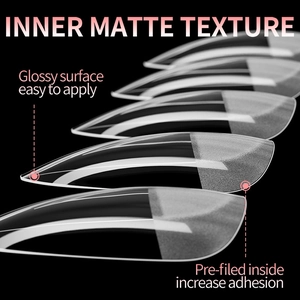 Detail of pre-filed long stiletto nails with inner matte texture and glossy outer surface