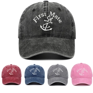 Casquette De Baseball En Coton Lavé Vintage Distressed First Mate Broderie Ancre Nautique Réglable Unisexe Dad Hat