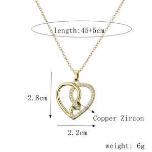Detailed dimension guide for zircon heart pendant featuring green snake and 45cm chain