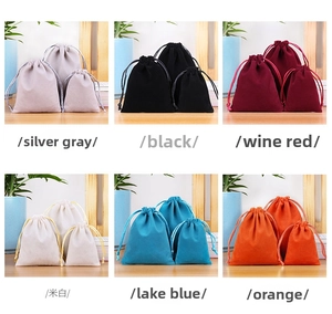 Selection of velvet jewelry pouches with drawstring closure in six diverse colors and sizes