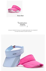 Dettaglio visiere da golf rosa e blu con pannelli in mesh e cinturini a fibbia regolabili