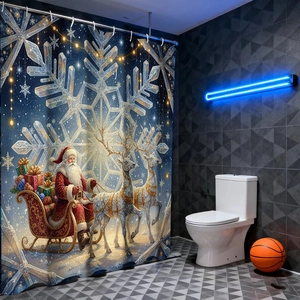 Waterproof Polyester Shower Curtain With Hooks Christmas Santa Reindeer Koi Fish Lotus Butterfly Floral Print For Bathroom Decor