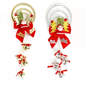 Christmas Bell String Hanging Ornaments Plastic Metal With Santa Claus Xmas Tree Pine Needle Ribbon Decor