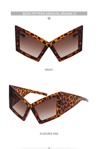 Dual view of oversized cat-eye sunglasses in tortoiseshell frame and brown gradient lenses