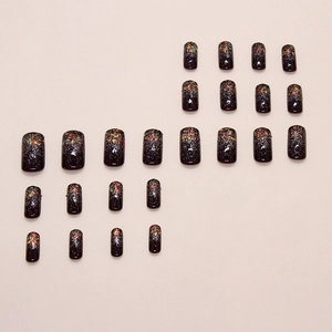 Sparkly black gradient glitter press-on nails set in square shape for women manicure