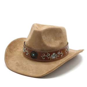 Chapeau de cowboy western classique en daim avec broderie florale et boucle turquoise