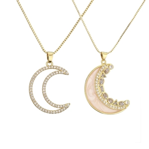 Fashion Gold Plated Copper Micro Pave Zirconia Heart Moon Planet Pendant Necklace Box Chain Romantic Women Jewelry Gift