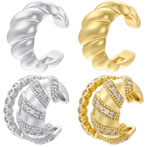 Set di quattro ear cuff vintage in rame con trama a treccia e zirconi in finitura oro e argento