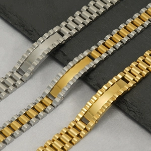 Bracelet À Maillons Style Bracelet De Montre En Acier Inoxydable Pour Homme Plaqué Or 18K Tendance Hip Hop Bijoux