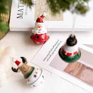 Christmas metal bell ornaments with Santa, snowman and elk figures for tree decoration