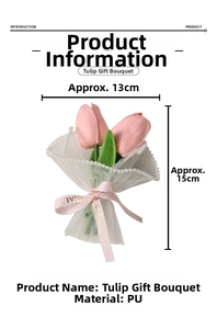 Detail of pink tulip gift bouquet with white tulle wrapping and Eternal ribbon text