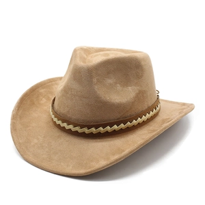 Western Cowboy Hat Suede Polyester Wide Brim Braided Band Adjustable Vintage Jazz Fedora For Men Women