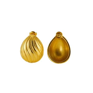 Elegant 18k gold plated stainless steel teardrop earrings with vertical spiral texture