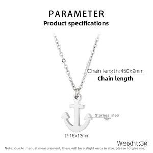 Detailed specs of the stainless steel anchor pendant necklace with 450mm chain