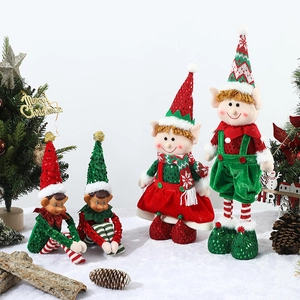 Creative Christmas plush elf doll set in red and green sequins for holiday window display