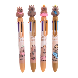 Set of 4 Capybara 6-color retractable ballpoint pens with creative cartoon toppers