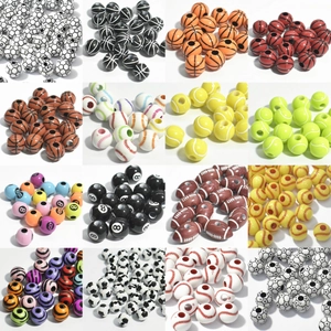 Sports Ball Acrylic Beads Soccer Basketball Baseball Football Tennis Shape Loose Spacer Beads DIY Jewelry Making Crafts