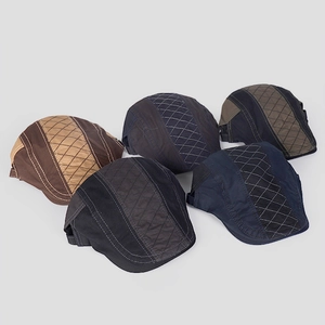 Vintage cotton patchwork newsboy cap for men featuring diamond quilted stitching