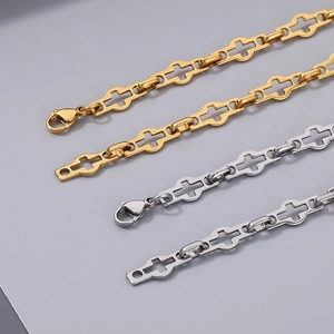 Minimalist stainless steel hollow cross link chains in gold and silver finish with lobster clasp