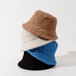 Plush Lamb Wool Bucket Hat Winter Warm Striped Sherpa Fleece Elegant Versatile Windproof Soft Fisherman Hat For Women