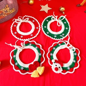Christmas Pet Knitted Collar Snowflake Santa Claus Scarf Bell Crochet Neckwear For Cat Dog Holiday Party Costume