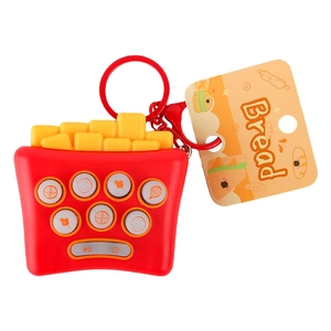 Porte-clés frites de dessin animé avec boutons fonctionnels et pendentif de sac mignon