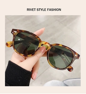 Détails des lunettes de soleil écailles avec rivets, montrant les dimensions du cadre