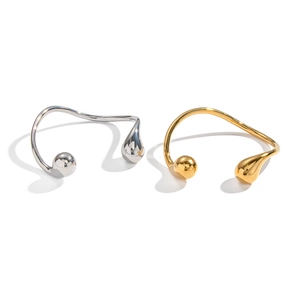 Minimalist 18K gold and silver plated open bangles with liquid metal teardrop design