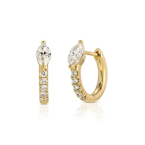 Classic S925 sterling silver hoop earrings with marquise and round cut zircon gems