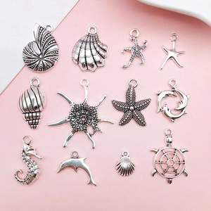 Dijes De Aleación De Plata Antigua Animales Marinos Concha Estrella De Mar Delfín Tortuga Para Hacer Collares Pulseras DIY