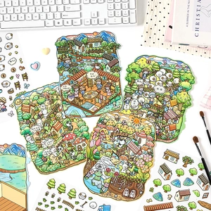 3D scenic sticker set featuring large illustrative countryside and forest landscape themes