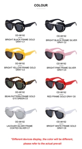 Matrix display of OD-98192 cat-eye sunglasses in eight distinct colors and polished finishes
